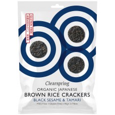 Rudųjų ryžių krekeriai su juodaisiais sezamais ir tamari, ekologiški (40 g)
